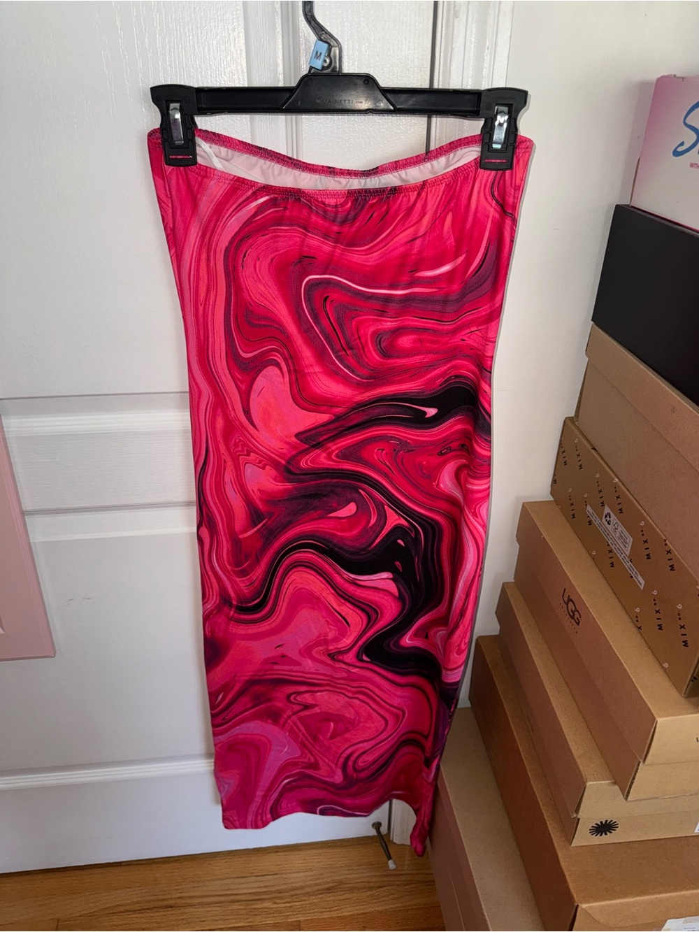 Pink & Black Marble Print strapless bodycon dress